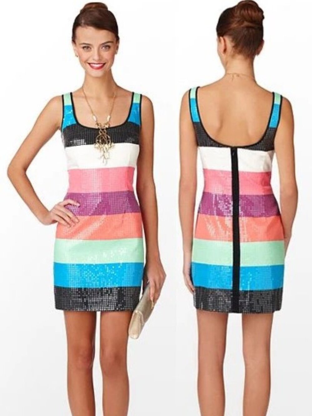 Lilly Pulitzer Lucy Sequin NWT Multi Printed Stripes Colorblock Shift Dress Sz 6